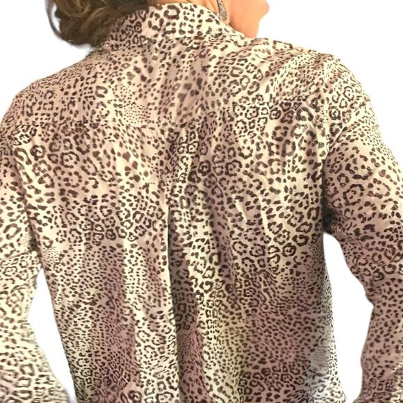 Leopard Top Small Long Sleeved Button Down Blouse - Picture 14 of 15